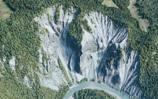 Punktwolke der Rheinschlucht, Blick über die Kalkwände